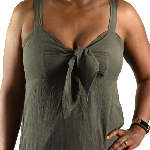 Need Supply Co Dress Green Sundress Olive Army Midi Tie Front Tank Size Medium - Picture 4 of 12